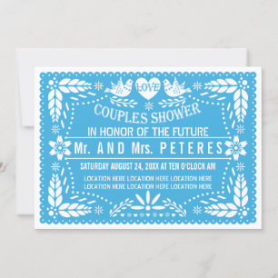 Invitation Papier picado lovebirds bleu mariage couples douch