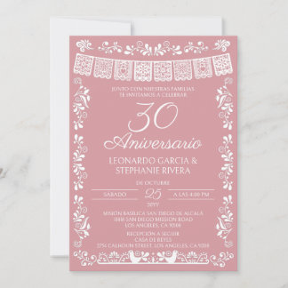 Invitation Papier Picado Rose 30e Anniversaire