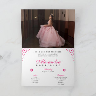 Invitation Papier rose chaud Picado Mis Quince Años