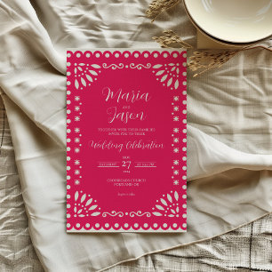 Invitation Papier rose mexicain Picado Mariage traditionnel B