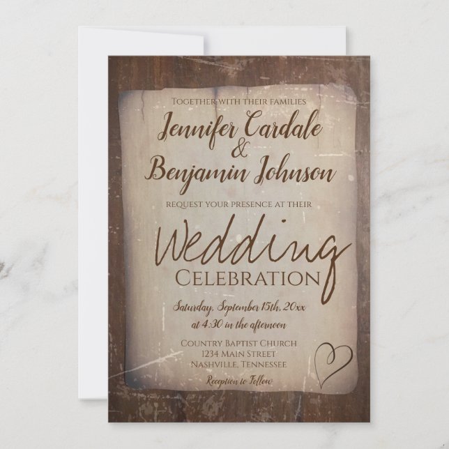 Invitation Papier russe Mariage de coeur de pays Vintage (Devant)