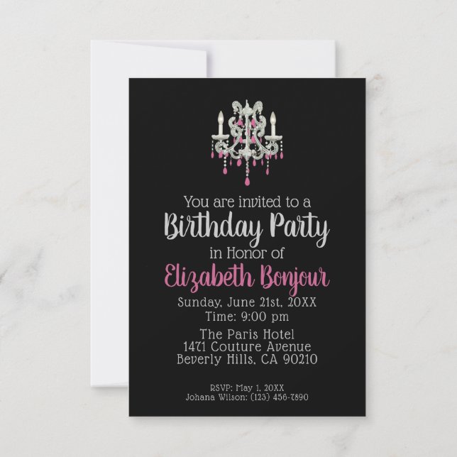 Invitation PAPIER / TAILLE / FORME DU Lustre de nuit - RSVP & (Dos)