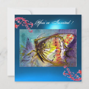 Invitation PAPILLON 2 SAPPHIR BLEU  rose vif, rouge jaune