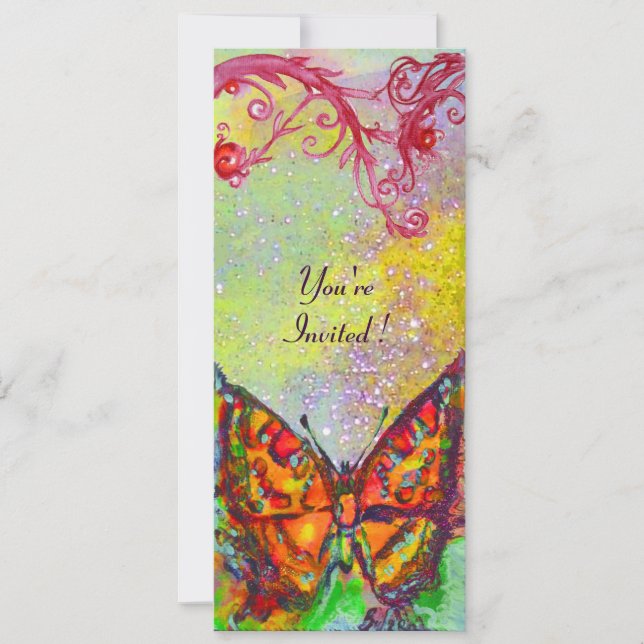 Invitation PAPILLON 3, rouge vif jaune violet rose scintillan (Devant)