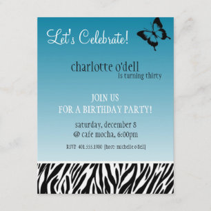 Invitation papillon ; anniversaire d'impression de zèbre