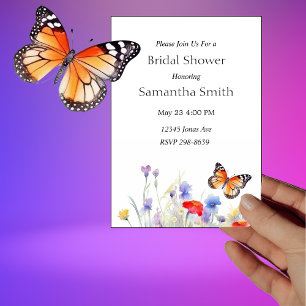 Invitation Papillon aquarelle et Fête des mariées Fleur sauva