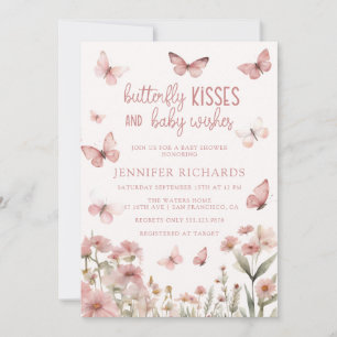 Invitation Papillon aquarelle Fête de bébé fille rose