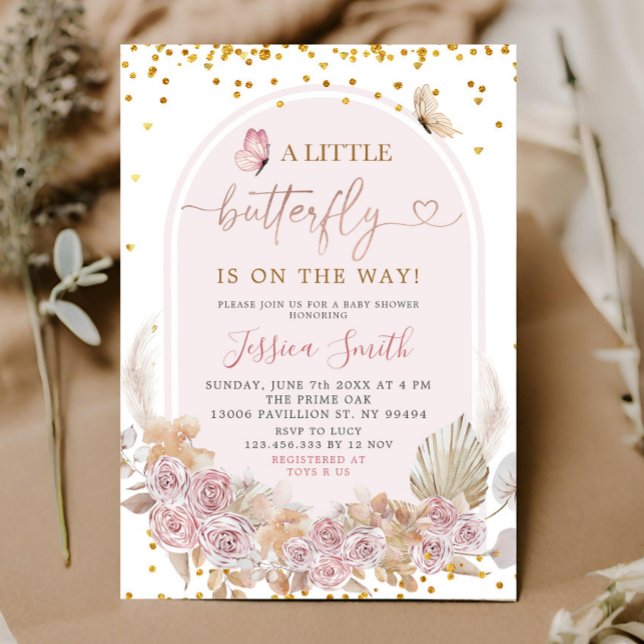 Invitation Papillon Arc Rose Boho Sur Le Chemin Baby shower (Créateur téléchargé)