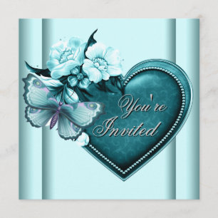 Invitation Papillon au cœur bleu sarcelle Fête bleu sarcelle