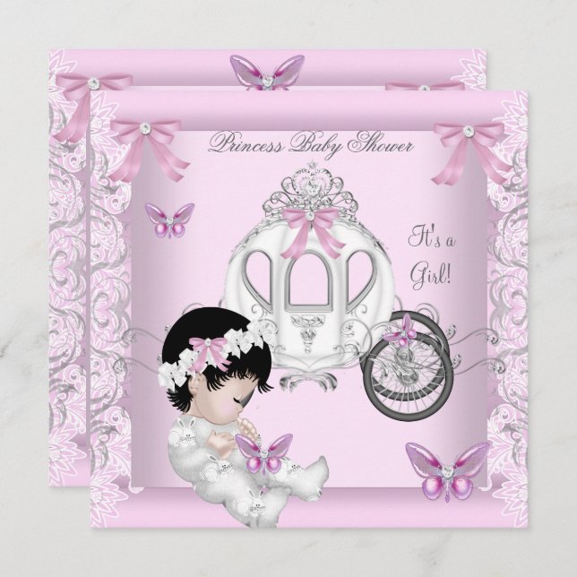 Invitation Papillon Baby shower fille Princesse Carriage (Devant / Derrière)