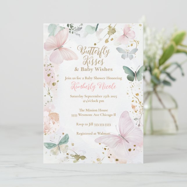 Invitation Papillon baby shower papillon embrasse baby shower (Debout devant)