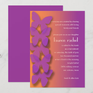 Invitation Papillon bat mitzvah violet orange ombre