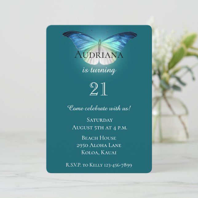 Invitation Papillon blanc brillant Anniversaire (Debout devant)