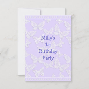 Invitation Papillon Blanc Jolie Fête 1er Anniversaire Bleu Gr