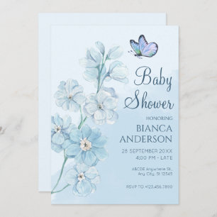 Invitation Papillon bleu Baby shower aquarelle