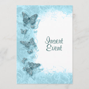 Invitation Papillon bleu élégant mariage anniversaire