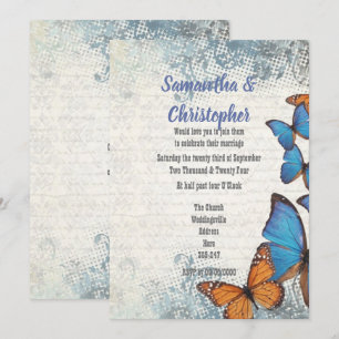 Invitation Papillon bleu Vintage et mariage de dentelle