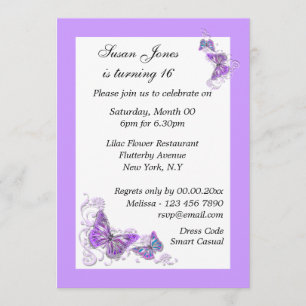 Invitation Papillon bleu violet floral PERSONNALISER