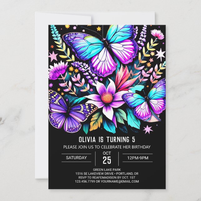 Invitation Papillon bohémien vibrant imprimable Anniversaire (Devant)