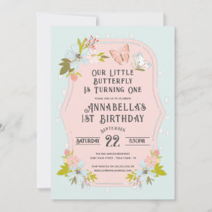Invitation Papillon Boho rose 1er anniversaire