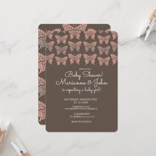 Invitation Papillon Boho rose et Baby shower Brown