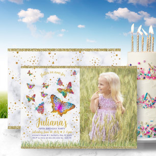Invitation Papillon brillant coloré fête d'anniversaire Photo