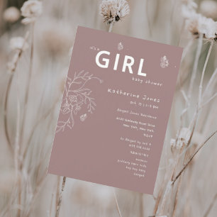 Invitation Papillon C'est un Baby shower de fille mauve