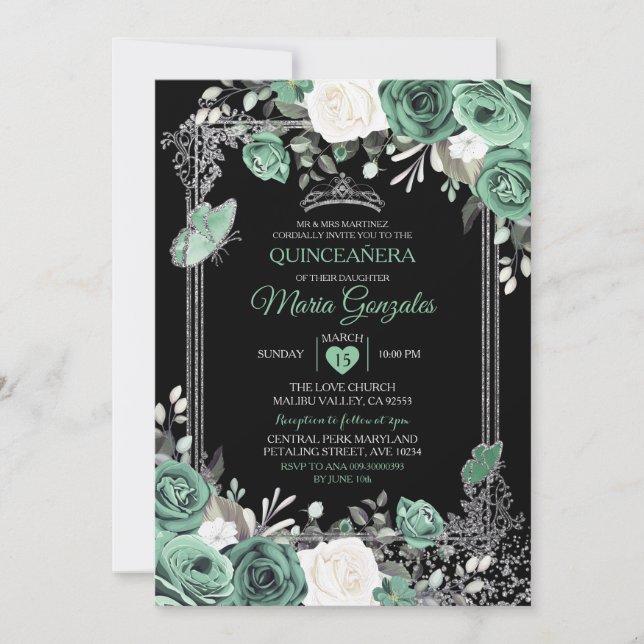 Invitation Papillon coing Dusty Vert Mexicain Charra Mis (Devant)