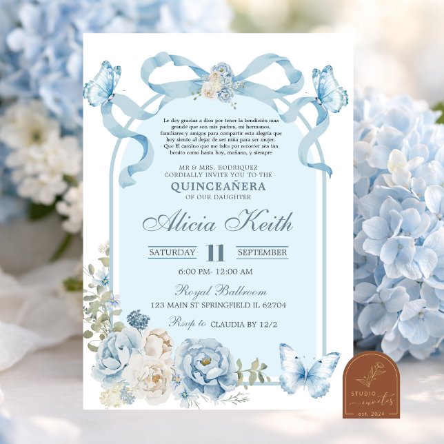 Invitation Papillon Coquette Bleu Poussière (Créateur téléchargé)