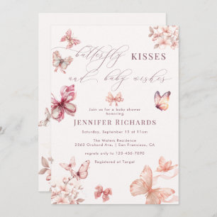 Invitation Papillon Coquette   Douche pour bébé rose