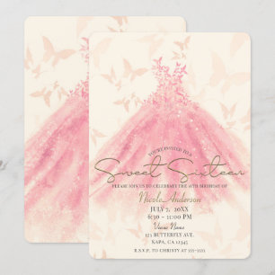 Invitation Papillon Dance Pêche Étincelle Robe Douce 16 Parti