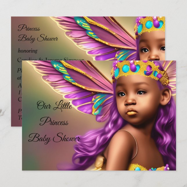 Invitation papillon de Baby shower de Princesse ethnique viol (Devant / Derrière)