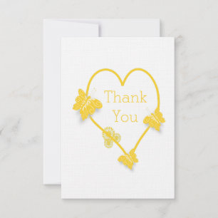 Invitation Papillon de couleur jaune Mariage de coeur Merci