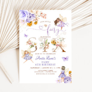 Invitation Papillon de Fée Violette Magique Florale 6ème Anni