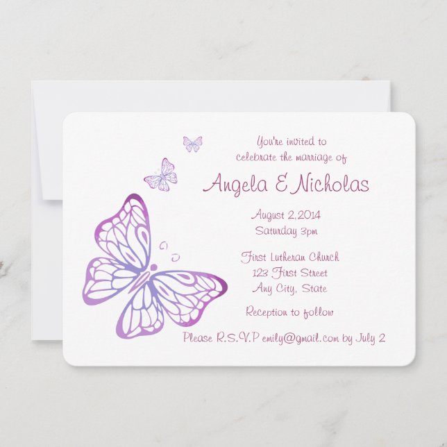 Invitation Papillon de jardin rose violet (Devant)