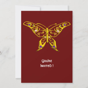 Invitation PAPILLON DE JOAILLERIE HYPER OR AVEC GEMMES Rouge