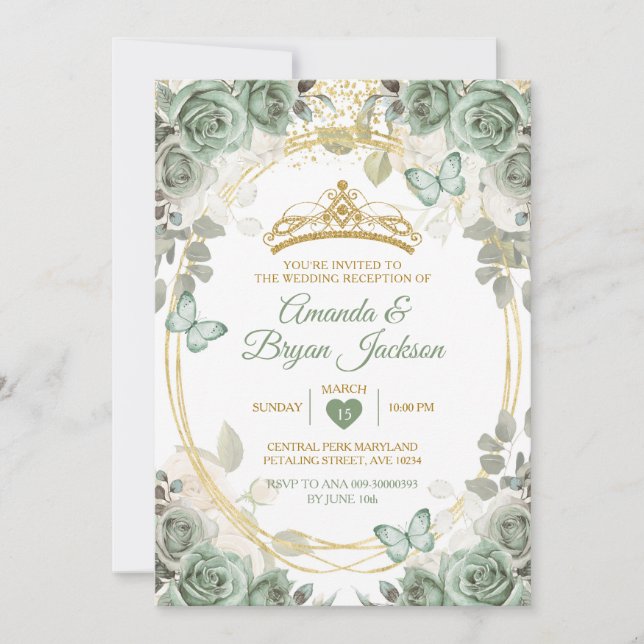 Invitation Papillon de la couronne d'or verte de la réception (Devant)