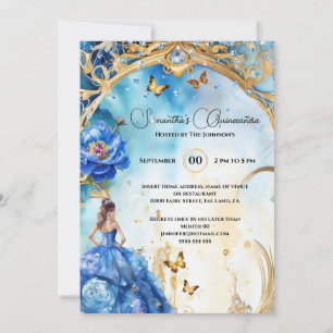 Invitation Papillon de parties scintillant bleu Quinceañera
