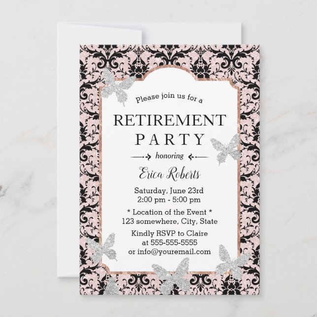 Invitation Papillon de Parties scintillant rose pâle pour Dam (Devant)