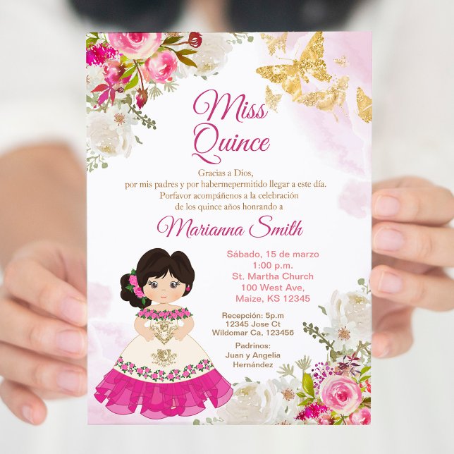 Invitation Papillon de Quinceañera Rose Princesse (Créateur téléchargé)