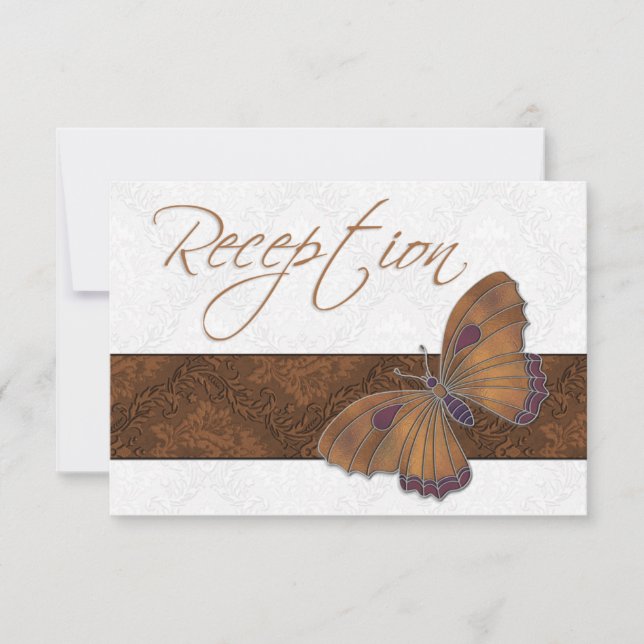 Invitation Papillon de réception de mariage Brocade brun (Devant)