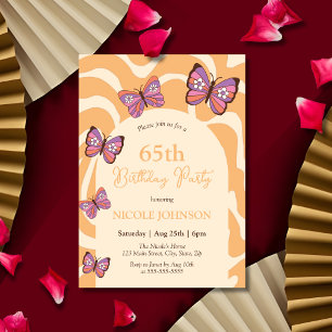Invitation Papillon d'onde rétro Pêche orange Anniversaire