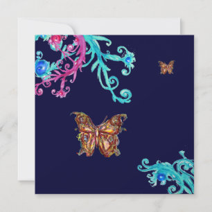 Invitation PAPILLON D'OR , rose vif bleu
