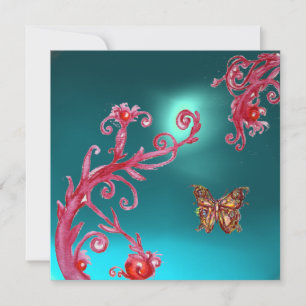 INVITATION PAPILLON D'OR TEAL BLEU AQUA GEMME