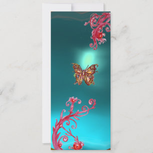 INVITATION PAPILLON D'OR TEAL BLEU AQUA PIERRE PRÉCIEUSE