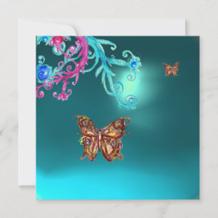 INVITATION PAPILLON D'OR TEAL BLEU AQUA PIERRE PRÉCIEUSE