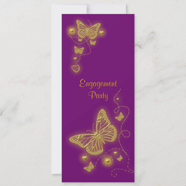 Invitation Papillon d'or violet élégant (Devant)