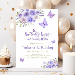 Invitation Papillon d'or violet Floral Anniversaire