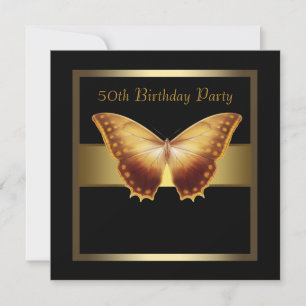 Invitation Papillon doré féminin Élégant 50e fête d'anniversa