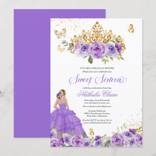 Invitation Papillon doux 16 + Fleurs d'aquarelle violette